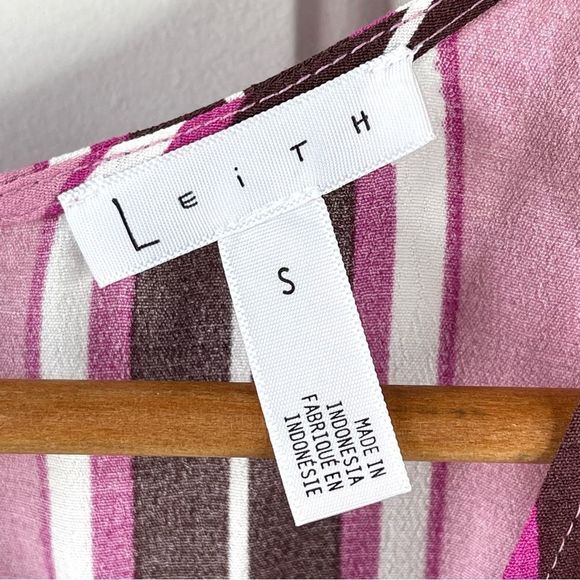 Leith multicolor print striped short sleeve V neck pink purple dress Sz Small - Picture 5 of 10